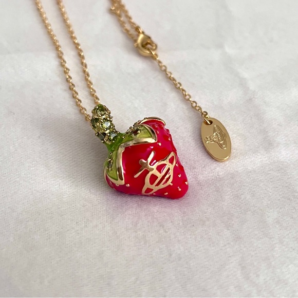Jewelry - Strawberry Enamel Gold-Tone Pendant Necklace 👚